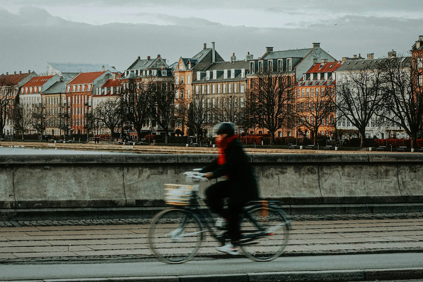 A cyclist crossing a bridge in Copenhagen, developed in the True look